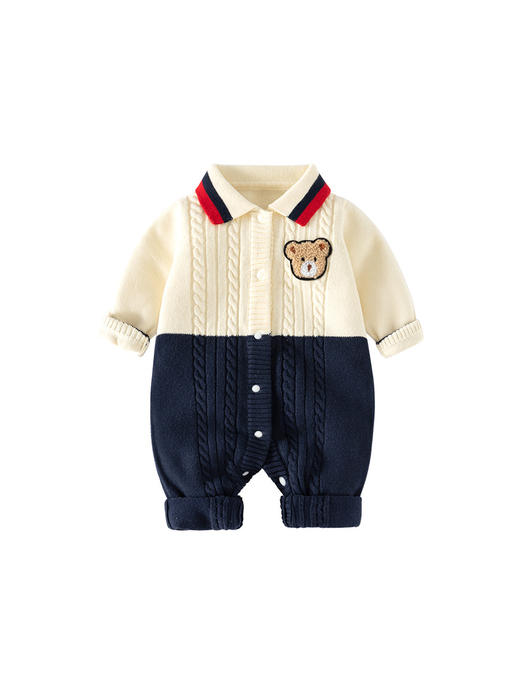 巴布雨拼色小绅士婴儿连体衣秋冬纯棉A类婴儿连体衣翻领宝宝爬服 商品图4