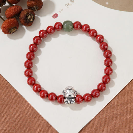 【应季好物】糖心玛瑙（弯管平安符挂坠）单圈手串/香灰琉璃吞金兽手链/朱砂手链/天然草莓晶保色铜月兔单圈手串/天然糖心深蓝色糖心玛瑙（纯银称心如意）手链 商品图3