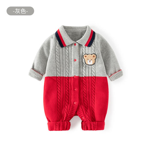 巴布雨拼色小绅士婴儿连体衣秋冬纯棉A类婴儿连体衣翻领宝宝爬服 商品图5