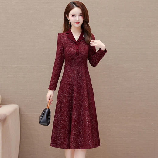 时尚优雅，秋季新款高腰中长款红色连衣裙QYM-YX-KMB27-Y 商品图5