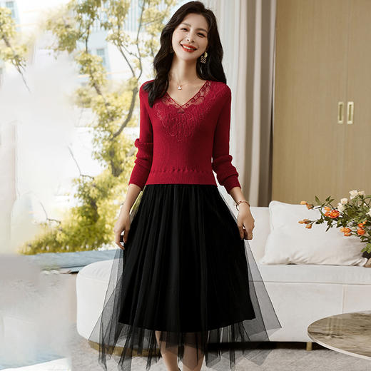 修身百搭，不规则拼接网纱连衣裙HR-MLJL2125 商品图3