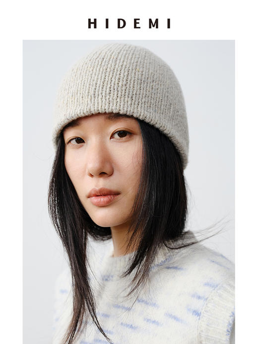 HIDEMI 粗针花纱羊驼毛针织厚款冷帽 商品图0