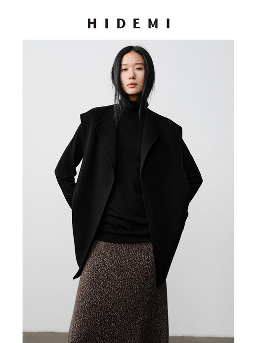 HIDEMI 澳洲美利奴羊毛极简翻领设计感廓形双面呢马夹 商品图9