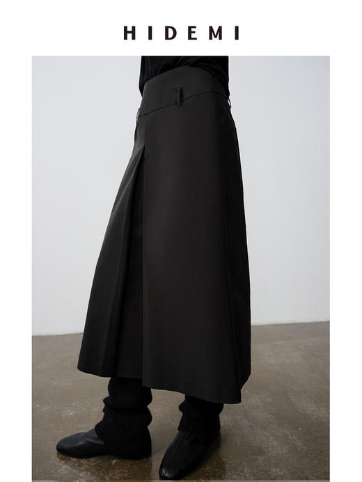 HIDEMI 小男孩系列极简压褶式工装感裤裙 黑色/卡其色 商品图2