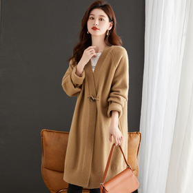 秋季新款，气质开衫针织外套女慵懒风欧货毛衣中长款大衣外搭CC-AB5007