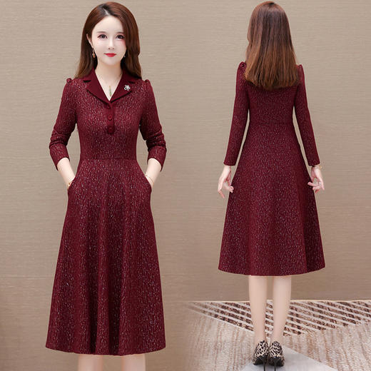 时尚优雅，秋季新款高腰中长款红色连衣裙QYM-YX-KMB27-Y 商品图2