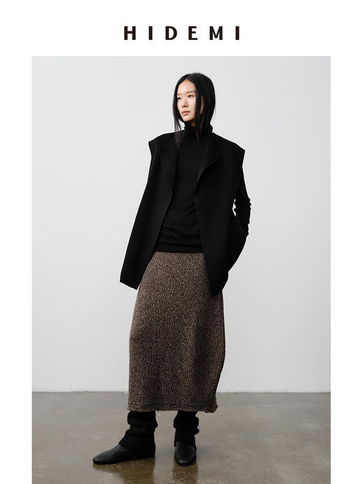 HIDEMI 澳洲美利奴羊毛极简翻领设计感廓形双面呢马夹 商品图7