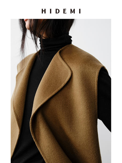 HIDEMI 澳洲美利奴羊毛极简翻领设计感廓形双面呢马夹 商品图5