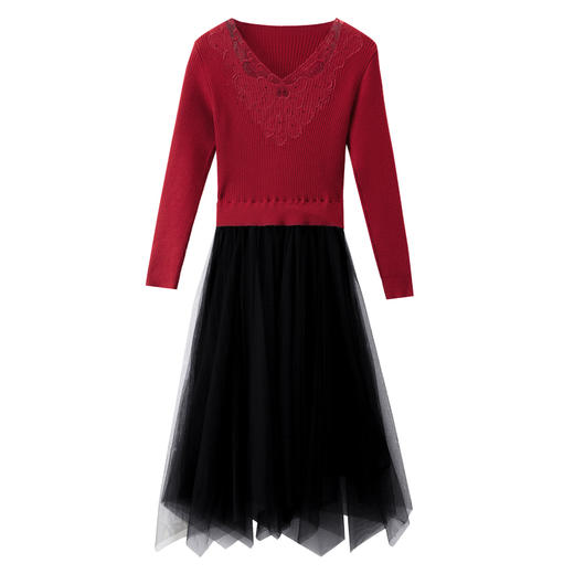 修身百搭，不规则拼接网纱连衣裙HR-MLJL2125 商品图10