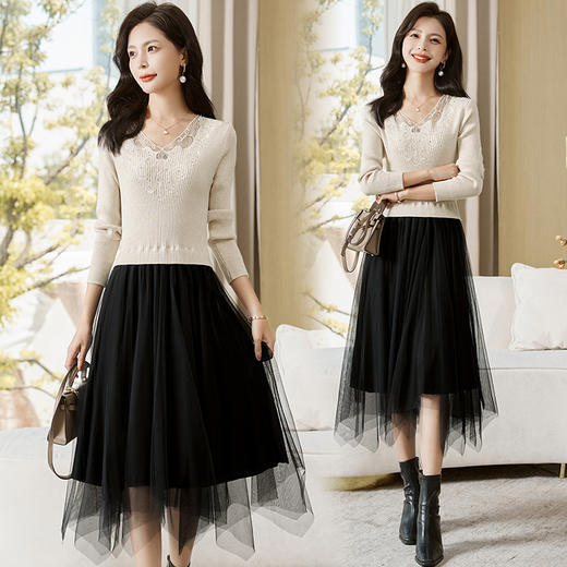 修身百搭，不规则拼接网纱连衣裙HR-MLJL2125 商品图8