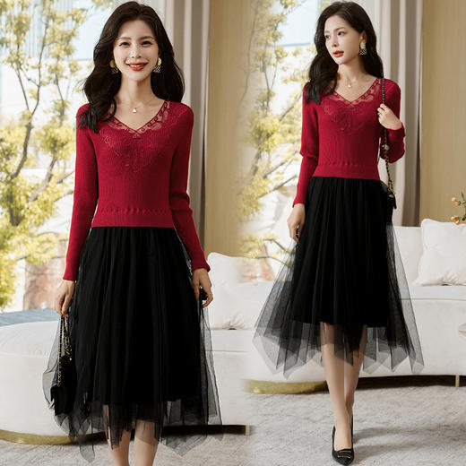 修身百搭，不规则拼接网纱连衣裙HR-MLJL2125 商品图5