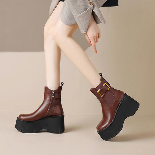 大厚底增高10cm，日常战靴厚底百搭真皮短靴ZM-M3117 商品图1