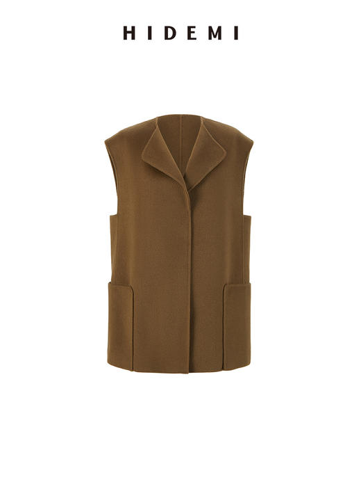 HIDEMI 澳洲美利奴羊毛极简翻领设计感廓形双面呢马夹 商品图14