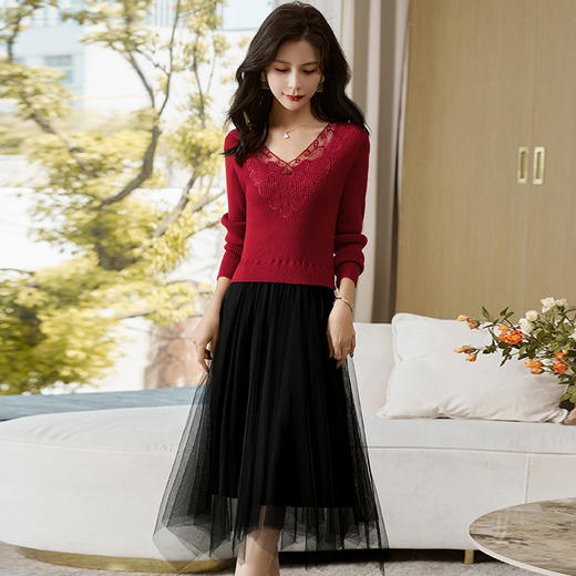 修身百搭，不规则拼接网纱连衣裙HR-MLJL2125 商品图4