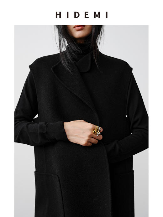 HIDEMI 澳洲美利奴羊毛极简翻领设计感廓形双面呢马夹 商品图12