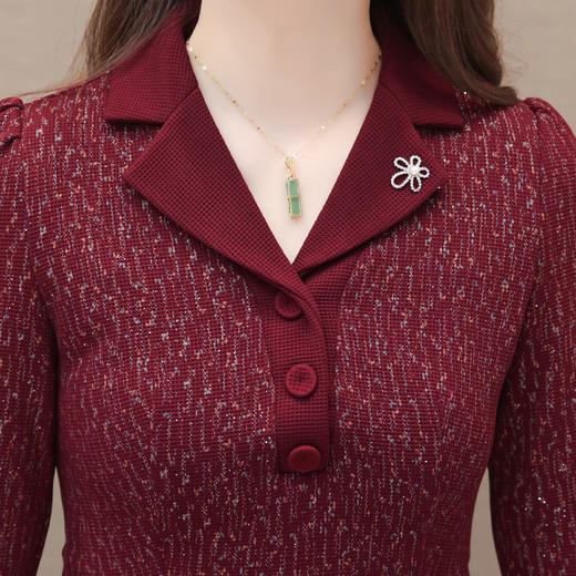 时尚优雅，秋季新款高腰中长款红色连衣裙QYM-YX-KMB27-Y 商品图3