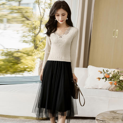 修身百搭，不规则拼接网纱连衣裙HR-MLJL2125 商品图7