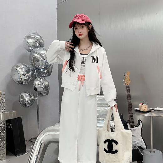 「五款配色！两件套」秋季新款休闲时尚半身裙套装女装宽松撞色口袋连帽卫衣两件套上衣下装 商品图3