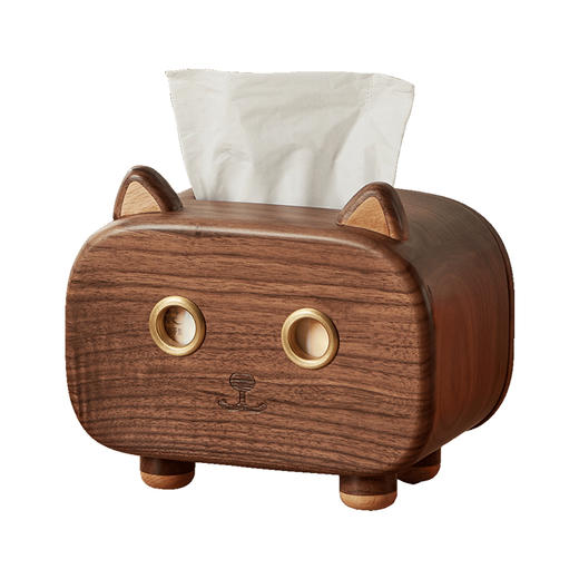 初心| 萌猫纸巾盒胡桃木全实木黄铜 商品图4