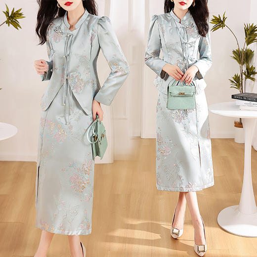 DD-新款两件套装裙女修身显瘦盘扣套裙 商品图0