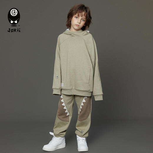 【23秋上新】jokii潮牌童装『薄雾绿鲨鱼卫衣』男童卫衣春秋装连帽外套[福利品] 商品图2