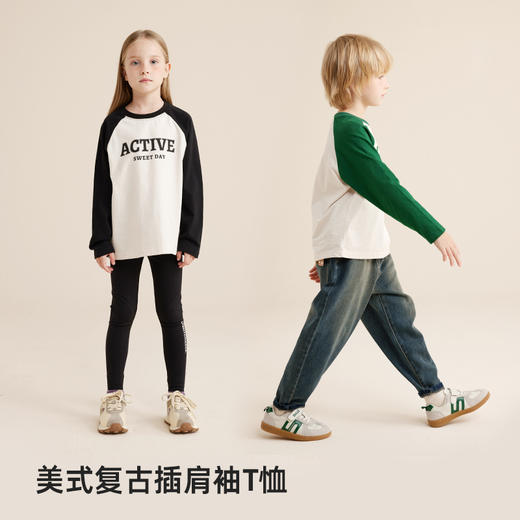 【秋上新】【美式复古风】儿童美式复古插肩袖T恤PQTX2316 商品图1