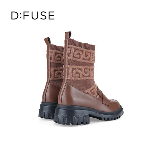 Dfuse迪芙斯2023冬季新款圆头针织弹力袜靴乐福短靴女DF34116006 商品图3