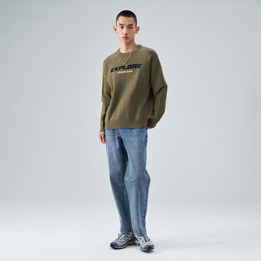 西遇圆领毛衣新款宽松慵懒感柔软字母印花长袖上衣11932255 商品图1