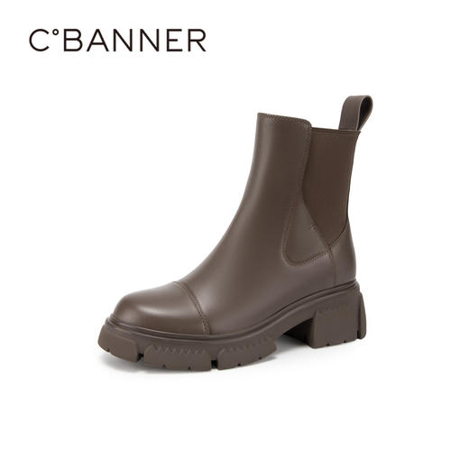 千百度真皮切尔西靴秋冬厚底增高烟筒靴短靴女A23539055 商品图1