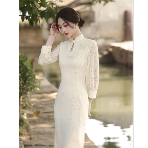 SKY 22237素雅时尚改良新中式中长款七分袖旗袍 商品图1