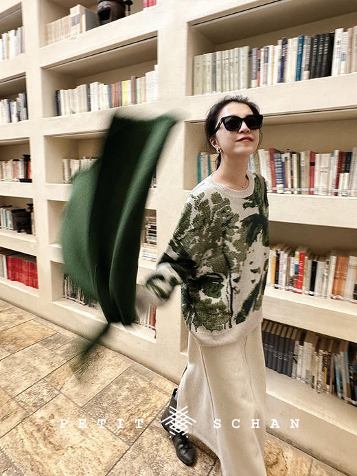 PETIT SCHAN小闪 CLO#357Autumn is the second spring 秋是第二春 美丽诺羊毛原创图案叶子提花抗起球针织上衣/裤子 商品图4