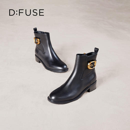Dfuse迪芙斯冬季新款牛皮圆头休闲复古金扣短靴女DF34116010/DF34118010 商品图2