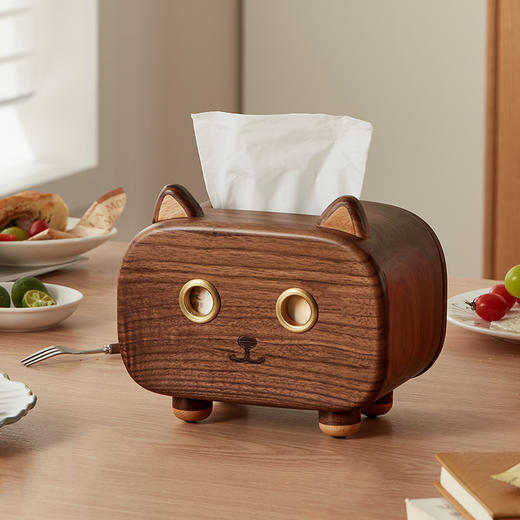初心| 萌猫纸巾盒胡桃木全实木黄铜 商品图6