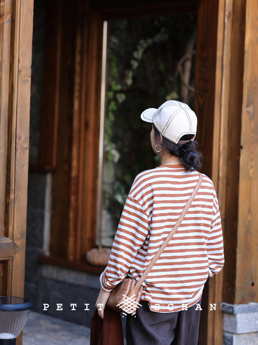 PETIT SCHAN小闪 CLO#360 warm sunshine 暖阳下 新疆棉柿子红撞色条纹海魂衫 商品图9