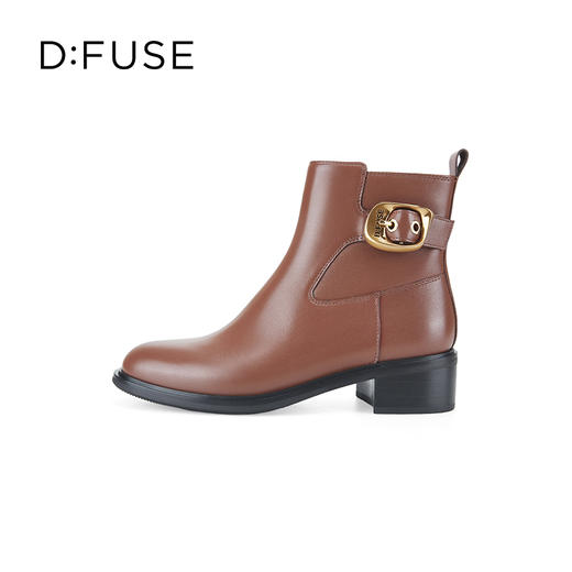 Dfuse迪芙斯冬季新款牛皮圆头休闲复古金扣短靴女DF34116010/DF34118010 商品图8