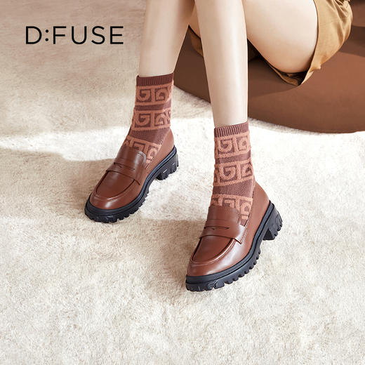 Dfuse迪芙斯2023冬季新款圆头针织弹力袜靴乐福短靴女DF34116006 商品图9