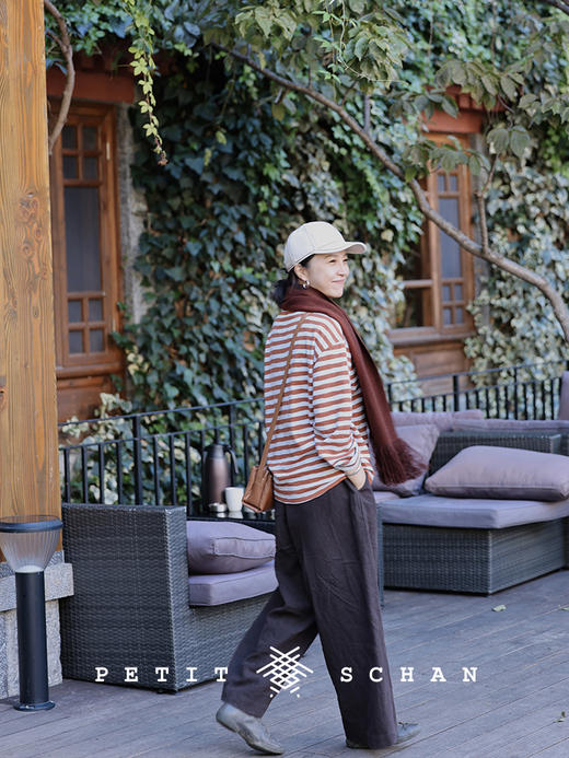 PETIT SCHAN小闪 CLO#360 warm sunshine 暖阳下 新疆棉柿子红撞色条纹海魂衫 商品图10