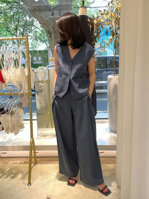 Semplicita｜G11 高腰前褶长裤  [ 灰蓝] 商品图2