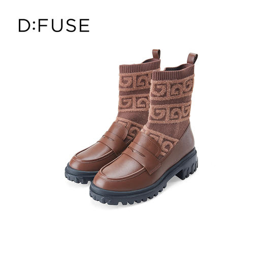 Dfuse迪芙斯2023冬季新款圆头针织弹力袜靴乐福短靴女DF34116006 商品图2