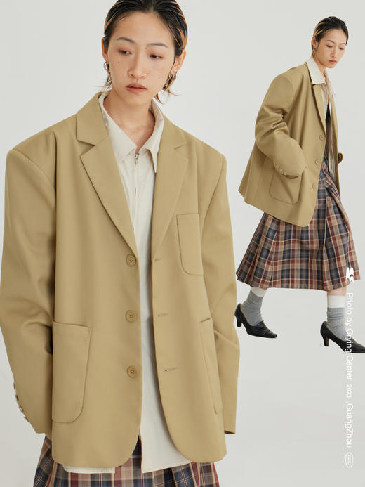 CryingCenter 卡其色复古老爹大廓形宽肩西装oversize 哭喊中心 商品图2