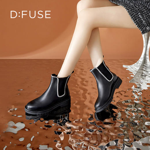 Dfuse迪芙斯冬季新款牛皮圆头经典闪钻切尔西短靴DF34116052 商品图8
