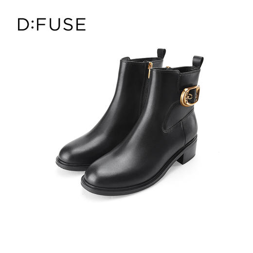 Dfuse迪芙斯冬季新款牛皮圆头休闲复古金扣短靴女DF34116010/DF34118010 商品图6