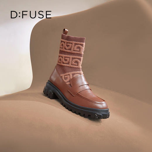 Dfuse迪芙斯2023冬季新款圆头针织弹力袜靴乐福短靴女DF34116006 商品图10