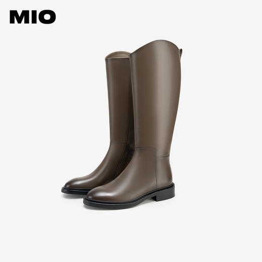 MIO米奥冬季不过膝长筒靴女厚底高筒V口骑士靴长靴烟筒靴女M235891065 商品图3