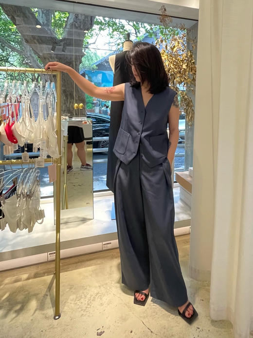 Semplicita｜G11 高腰前褶长裤  [ 灰蓝] 商品图0