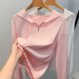 白色连帽卫衣，薄款外搭早秋新款时尚带帽拉链长袖薄款开衫SG-Y3X0767