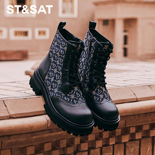 【丹宁礼盒】星期六复古拼接厚底马丁靴SS34116158（含：靴子+棒球帽） 商品图2