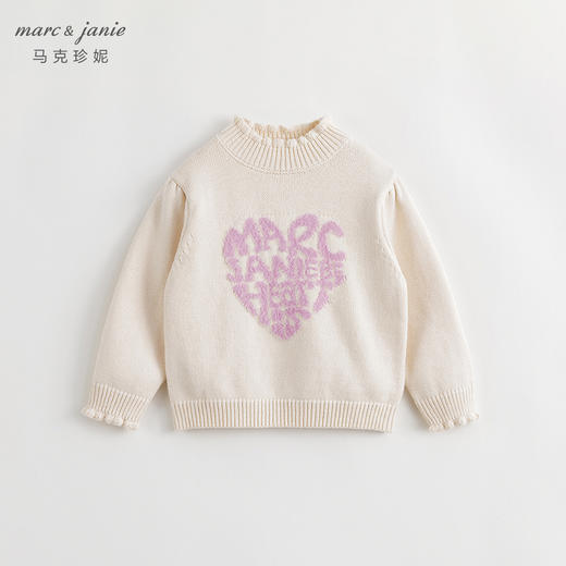 马克珍妮女童爱心提花针织衫冬装 儿童木耳花边半高领毛衣231951 商品图1