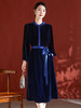 春秋装真丝丝绒连衣裙新款桑蚕丝贵夫人立领长袖加厚中长裙子SM-82395936 商品缩略图0