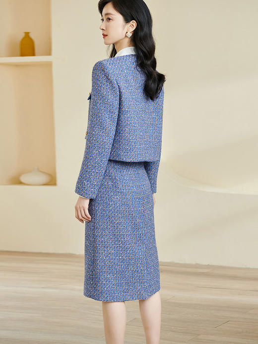 米思阳2026春季新款气质小香风时尚套装拼色纽扣一步裙两件套2989 商品图2